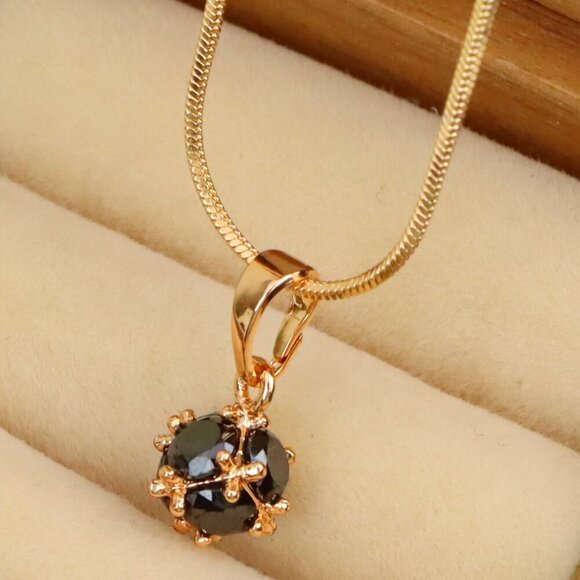 "Black Stone Mini Ball Pendant in Rose Gold for Everyday Elegance, XPPT1293 - Picture 1 of 13